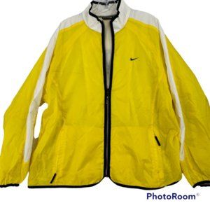 VTG 90s Nike Womens L Full Zip Windbreaker Spellout Jacket Retro Yellow Swoosh